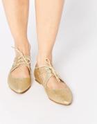 Asos Maple Pointed Cut Out Lace Up Shoes - Champagne Glitter