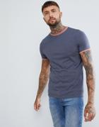 Asos Design T-shirt With Contrast Ringer In Blue - Blue