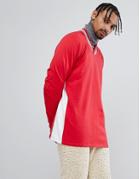 Asos Oversized V Neck Sweatshirt With Contrast Side Panel - Red