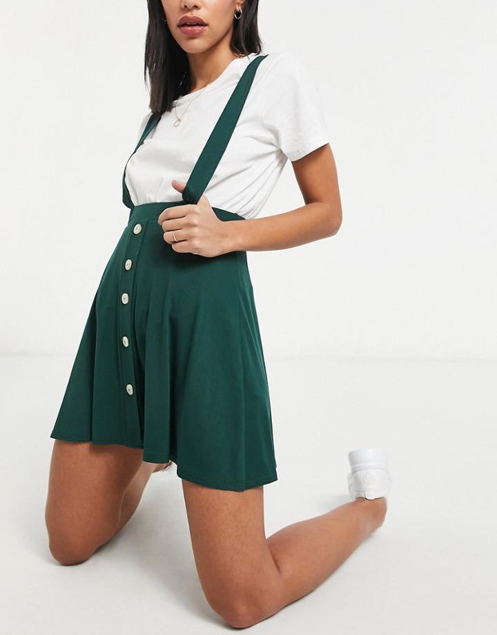 Asos Design Button Front Mini Pinafore Skirt In Forest Green