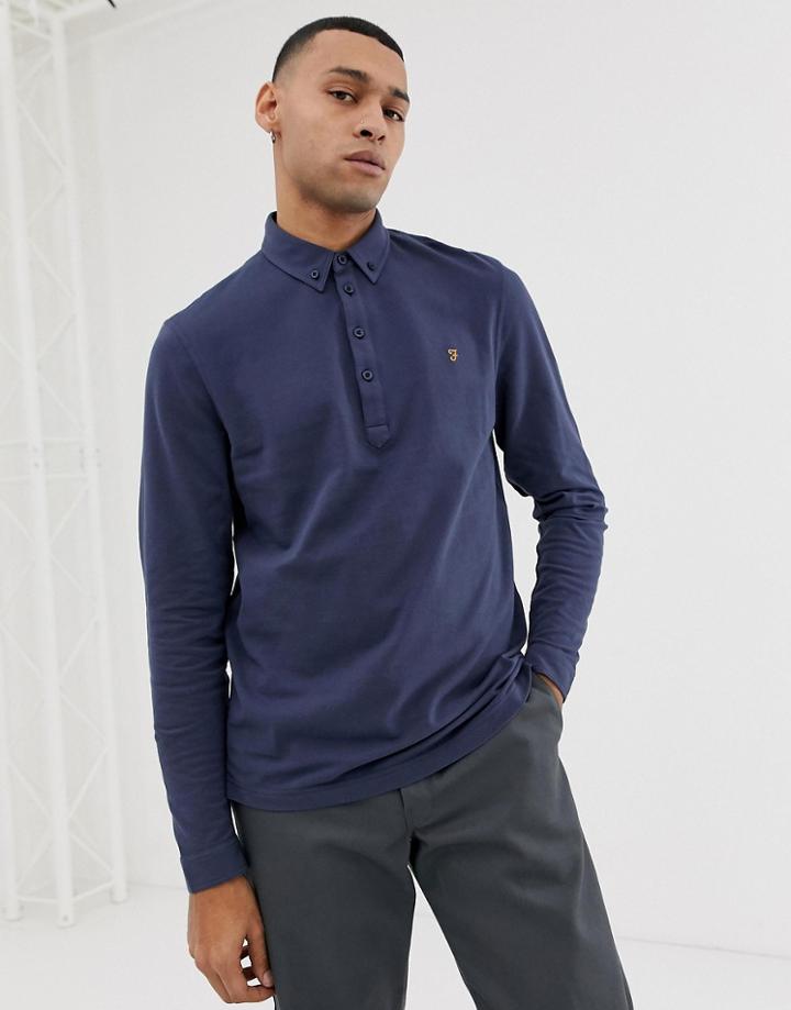 Farah Merriweather Long Sleeve Polo In Navy - Navy
