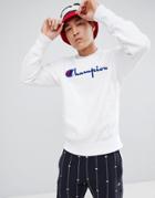 Champion Reverse Weave Sweatshirt With Large Script Logo In White - White