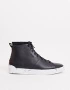 Hugo Zero Leather Hi-top Sneakers With Speckled Sole In Black
