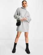 Pull & Bear Knitted Rollover Long Sleeved Dress In Gray