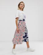 Asos White Mixed Floral Midi Skirt-multi