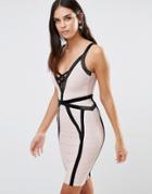 Forever Unique Muse Bandage Dress With Black Detailing - Cream