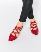 Park Lane Strappy Leather Flat Shoes - Red Leather
