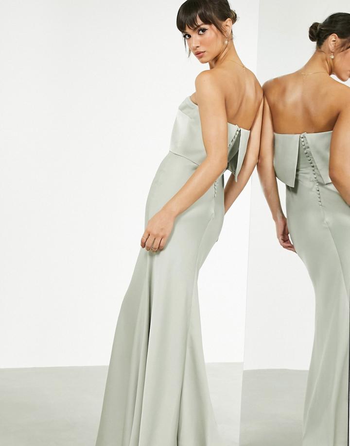 Asos Edition Satin Bandeau Maxi Dress In Sage Green