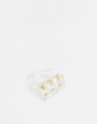 Asos Design Ring In Clear Plastic With Gold Balls