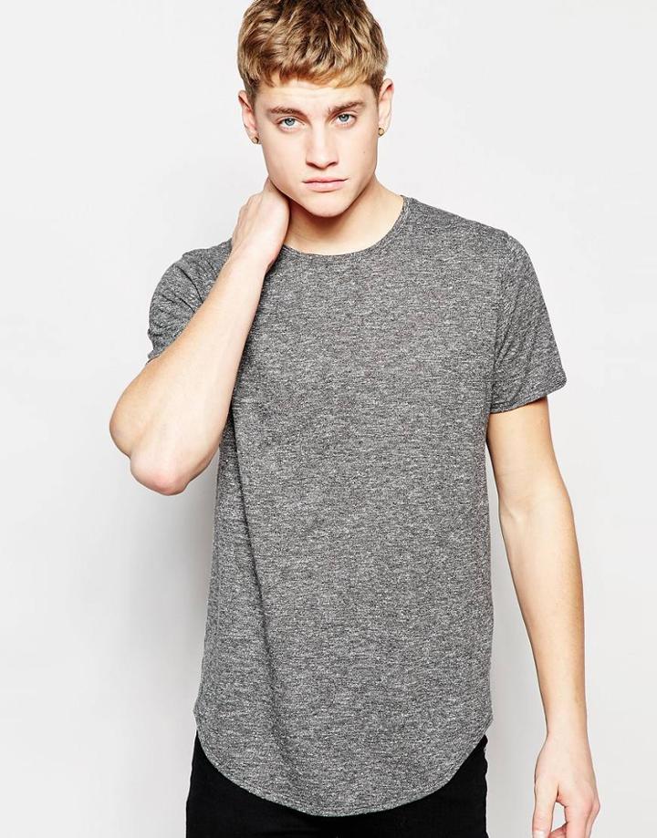 Jack & Jones Longline T-shirt With Fleck - Gray