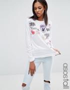 Asos Tall T-shirt With Mix And Match Badge Print And Long Sleeves - Wh