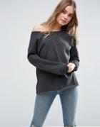Asos Sweatshirt In Off Shoulder Boxy Fit - Gray