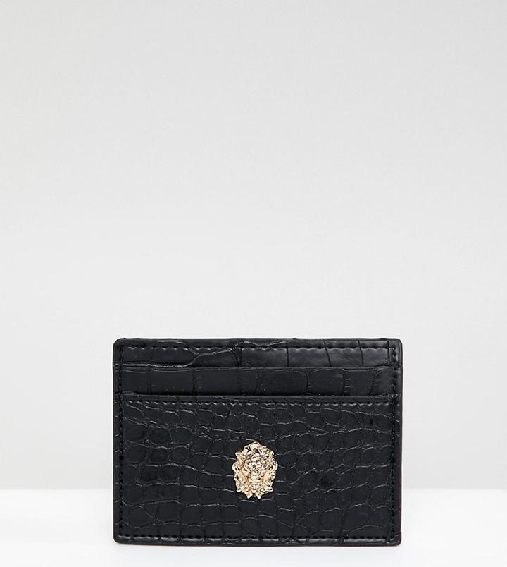 My Accessories Faux Croc Cardholder In Black - Black