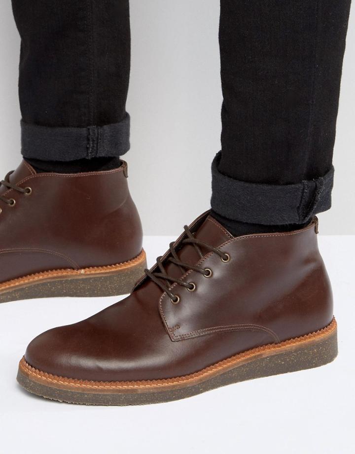 Asos Boots With Cork Sole In Burgundy Leather - Red