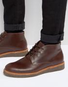 Asos Boots With Cork Sole In Burgundy Leather - Red
