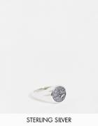 Asos Design Sterling Silver Signet Ring With Moon Craters In Burnished Silver