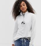 Daisy Street Half Zip Sweatshirt With Mountain Embroidery - White