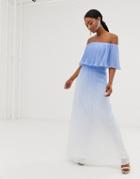 Chi Chi London Bardot Pleated Maxi Dress In Blue - Multi
