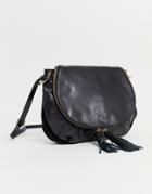Urbancode Real Leather Saddle Bag With Fringe Zip Detail - Black