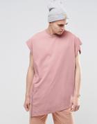 Asos Super Oversized Heavyweight Sleeveless T-shirt With Asymmetric Zip In Pink - Burlewood