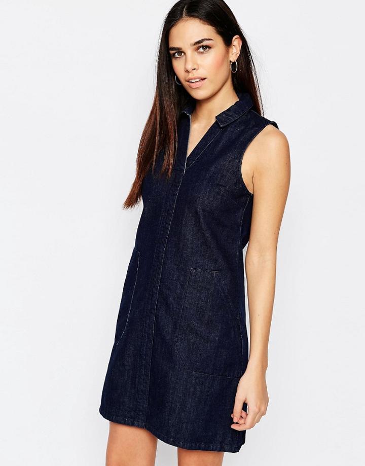 Warehouse Trapeze Dress - Dark Wash