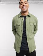 New Look Double Pocket Overshirt Shirt In Khaki-green