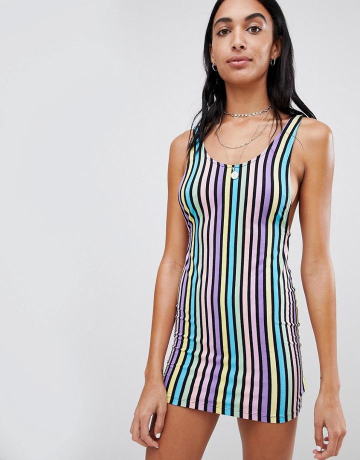 Motel Bodycon Mini Dress In Rainbow Candy Stripe - Multi