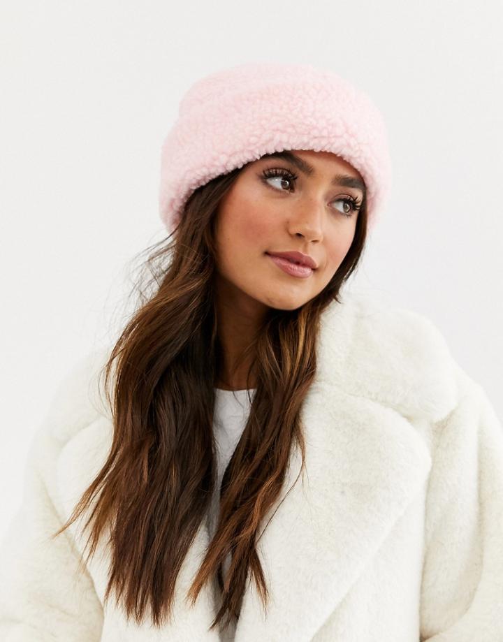 Asos Design Borg Fisherman Beanie-pink