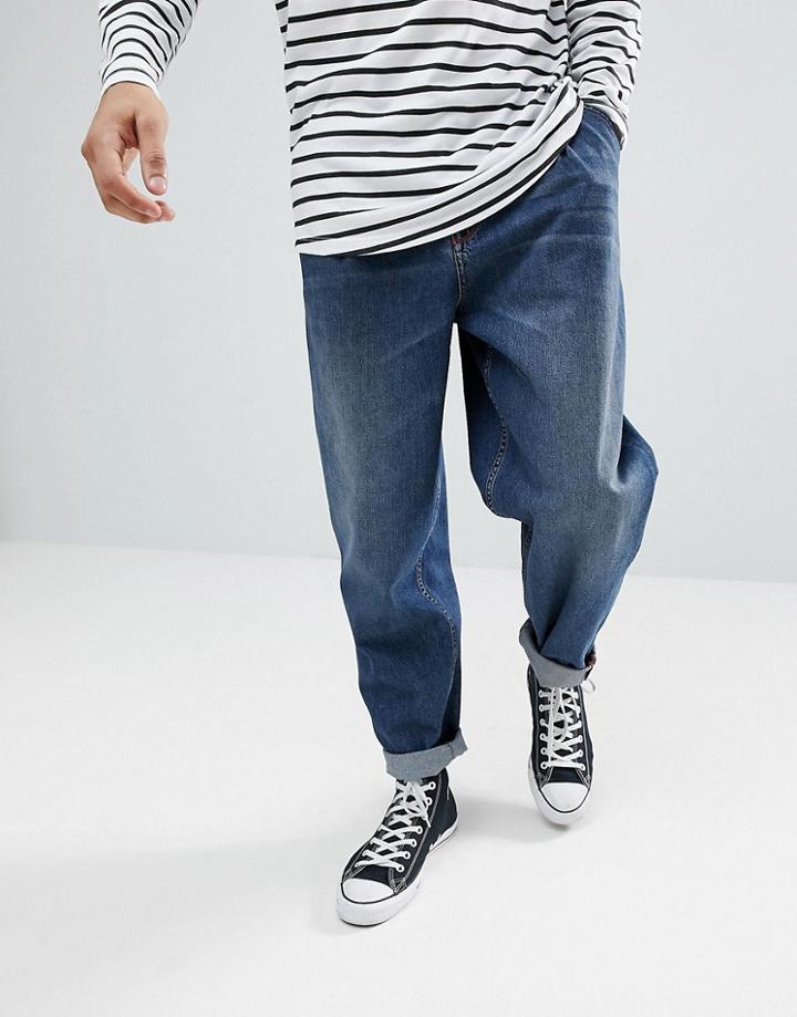 Asos Oversized Tapered Jeans In Dark Wash - Blue