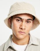 Asos Design Bucket Hat In Stone Sherpa-neutral