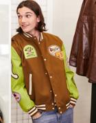 Asos Design Oversized Wool Mix Varsity Jacket In Brown