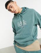 Asos Design Oversized Hoodie In Green Acid Wash With City Print - Part Of A Set