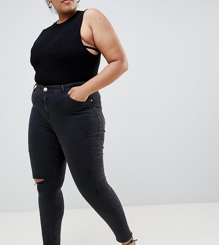 River Island Plus Alannah Skinny Jeans In Black - Black