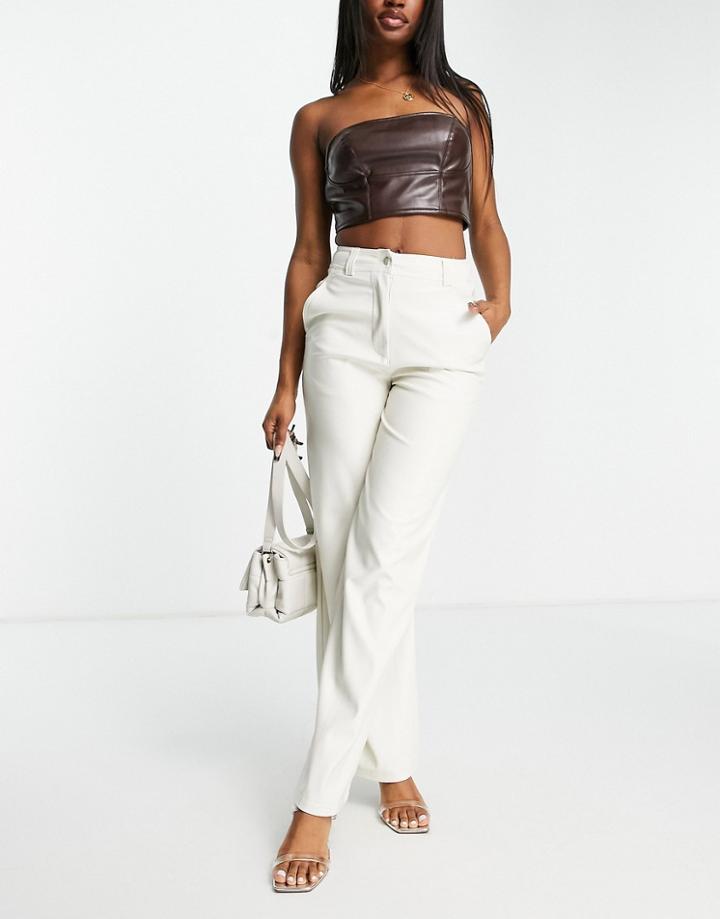 Topshop Faux Leather Wide Leg Pant In Ecru-white