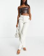 Topshop Faux Leather Wide Leg Pant In Ecru-white