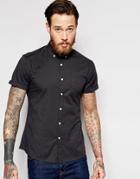 Asos Skinny Oxford Shirt In Charcoal With Short Sleeves - Charcoal