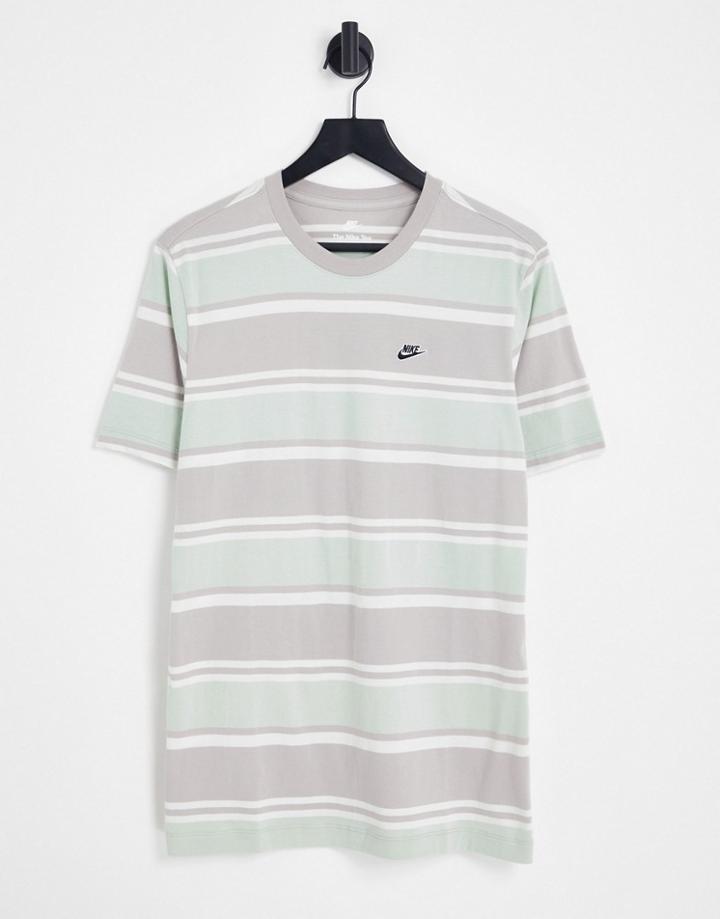Nike Club Stripe T-shirt In Dusty Green/gray