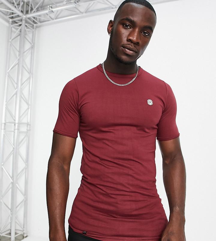 Le Breve Tall Longline Raw Edge T-shirt In Burgundy-red
