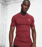 Le Breve Tall Longline Raw Edge T-shirt In Burgundy-red