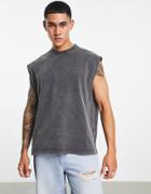 Asos Design Oversized Heavyweight Tank Top In Washed Black
