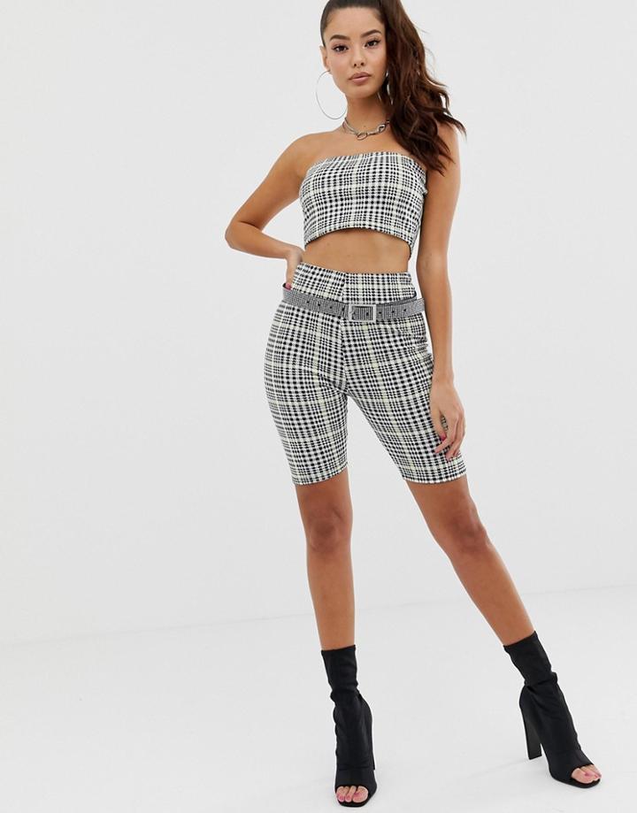 Prettylittlething Legging Shorts Two-piece In Black And Neon Lime Check - Multi