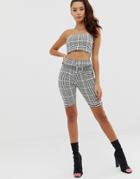 Prettylittlething Legging Shorts Two-piece In Black And Neon Lime Check - Multi