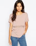 Vero Moda Short Sleeve Top With Lace Panel - Rose Dust