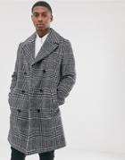 Asos Design Double Breasted Wool Mix Mid Length Jacket In Check