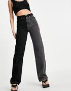 Topshop 90s Straight Color Block Jeans In Washed Black