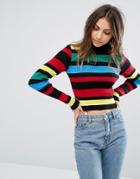 Daisy Street Cropped Shrunken Sweater In Rainbow Knit - Multi