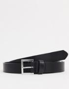 Asos Design Smart Faux Leather Skinny Belt With Silver Buckle In Black