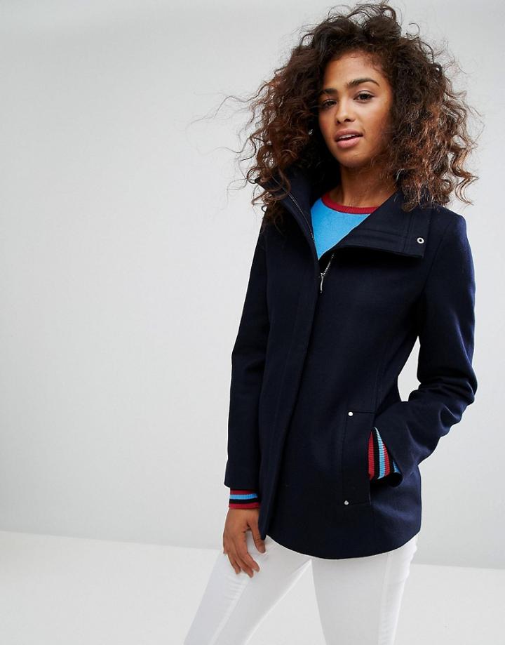 Esprit Zip Front Wool Coat - Blue
