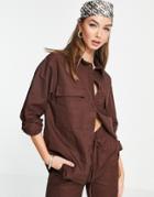 4th & Reckless Oversized Beach Shirt Set In Chocolate-brown