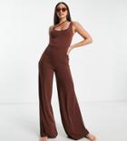 Asos Design Tall Cut Out Detail Beach Jumpsuit In Brown